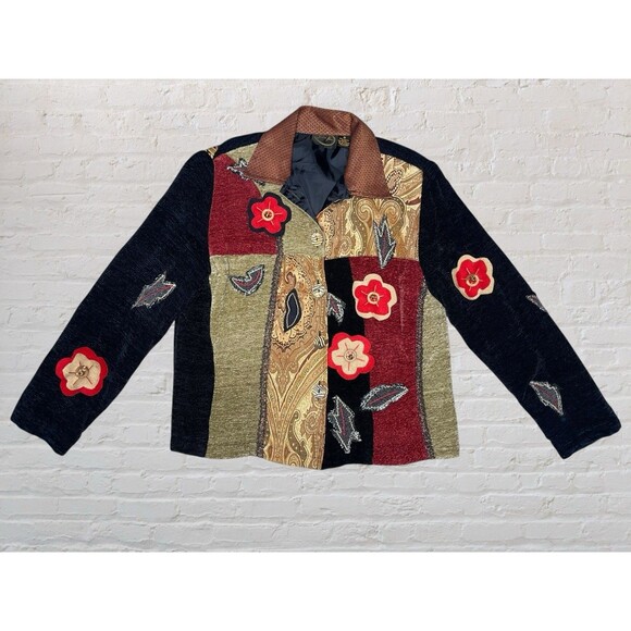 Vtg Julia Kim Patchwork Tapestry Jacket Blazer Women SM Wearable Art Embroidered - Picture 1 of 14